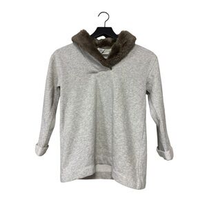 JCREW CREWCUTS Girl’s Faux Fur Collar Grey Sweatshirt